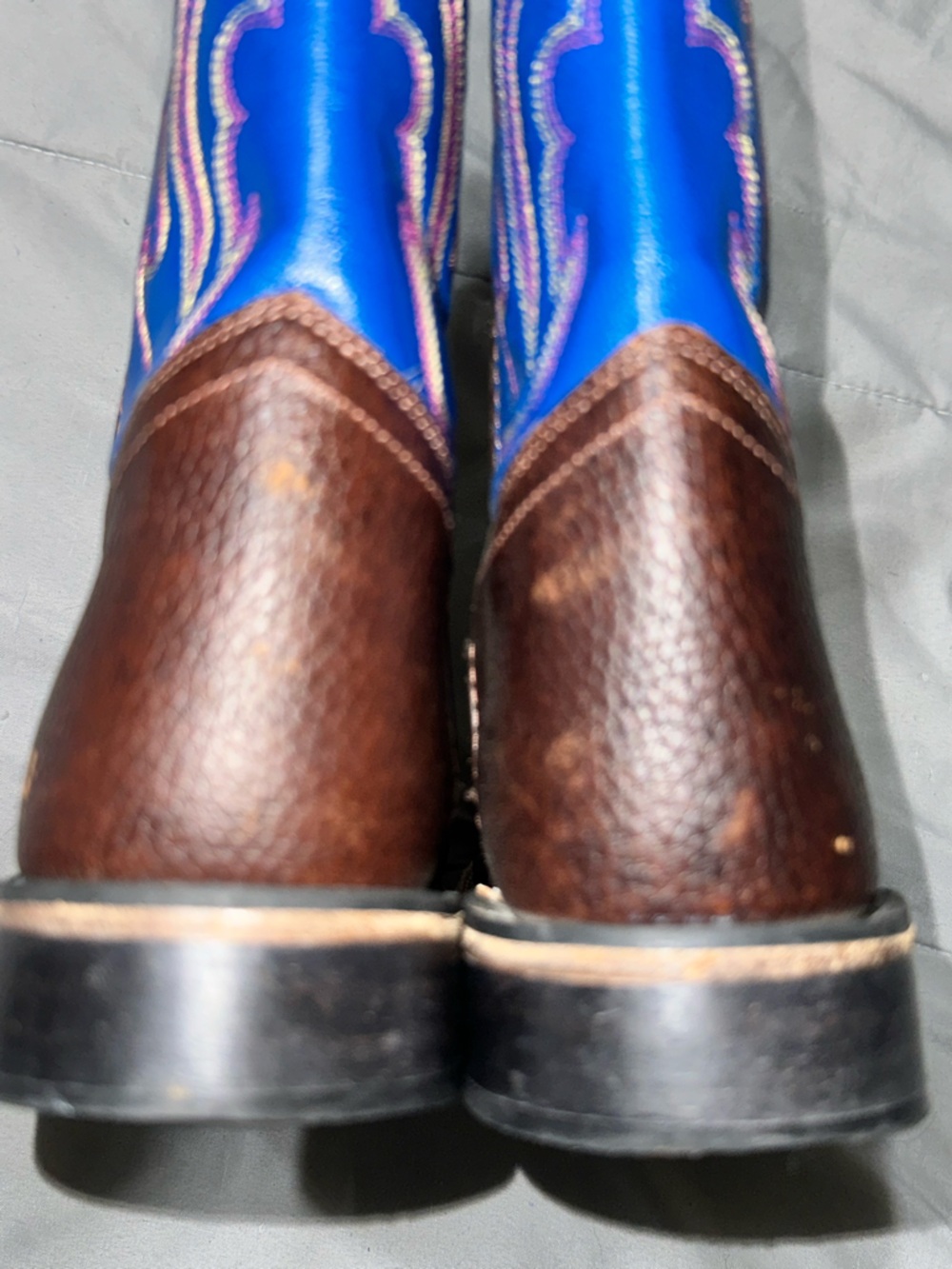 Old West Boys Big Kid Sz 5 Embroidered Cowboy Boots Western BrownBlue Square Toe - Picture 11 of 14